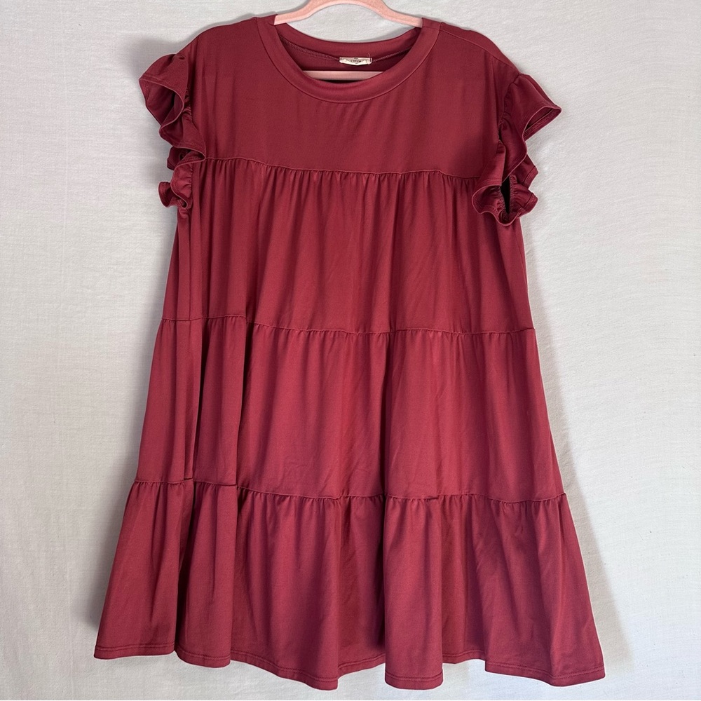 Entro Tiered Ruffle Cap Sleeve Dress M
